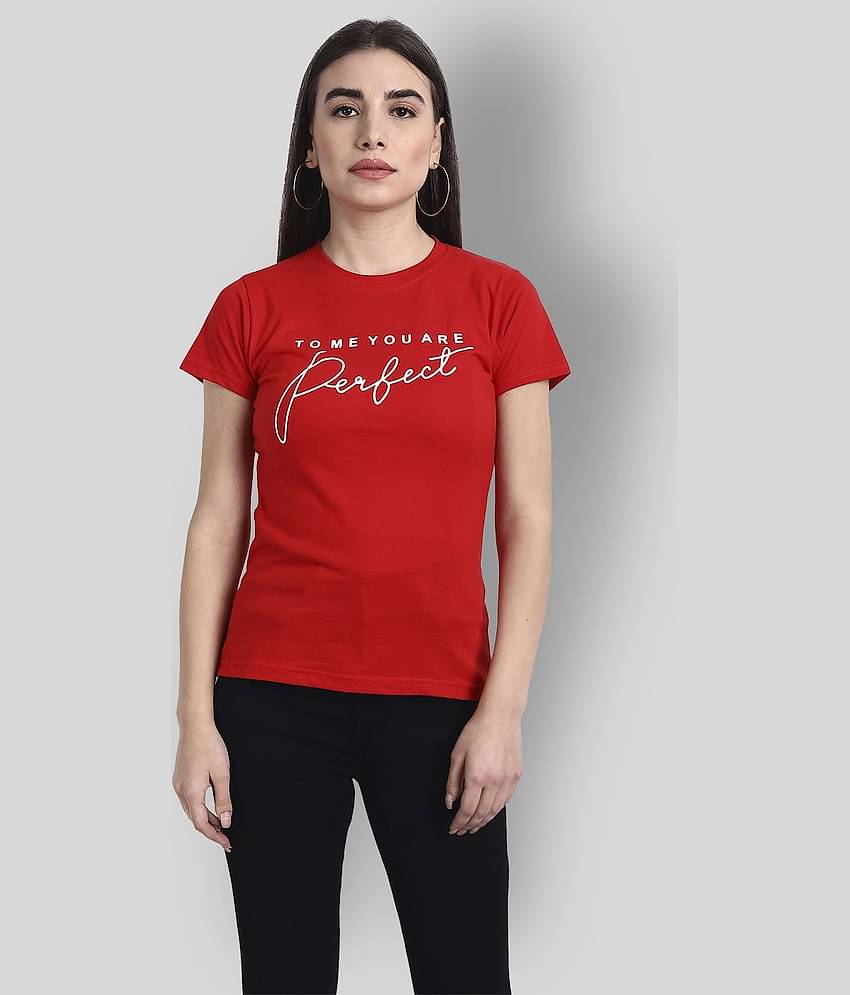Fabflee Women Cotton Regular Fit Round Neck T-Shirt ( Red )
