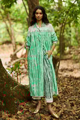 BRUSHSTROKE LONGLINE SHIRT-XS / White/Green