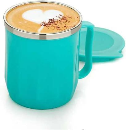 Novel Unbreakable Hot Insulated Double Wall Stainless Steel Tea, Coffee and Milk Mug with Lid (Sky Blue), 250 Ml , 1 Pc