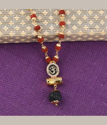 SILVER SHINE Religious Rudraksh Mala Om Gold Pendant for Men and Women