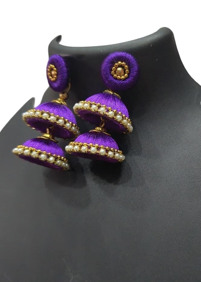 Title: Stunning Purple Silk Thread Jhumka Earrings with Pearl Accents for Women choice.