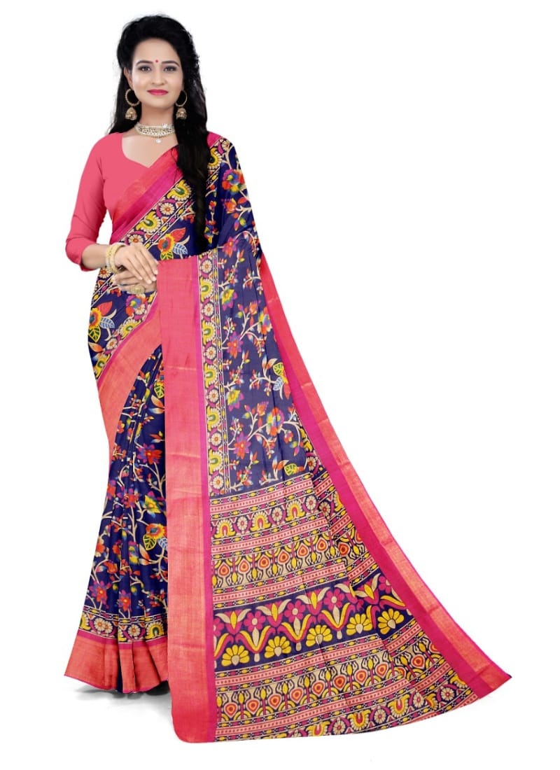Generic Women's Cotton Silk Saree with Blouse (Purple, 5 - 6 Mtrs)