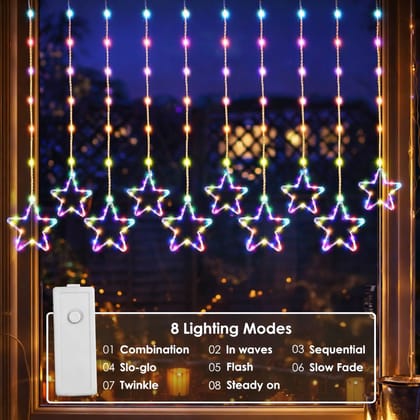 SPARKWORLD 10 Star Curtain Light 8 Flashing Modes Star Lights for Home Decoration | LED Light for Diwali Decoration,Mandir,Pooja Room Decor| High Brightness Next-Gen SMD Fairy Lights (Multicolor) | Colour: Star Light (Multcolor)