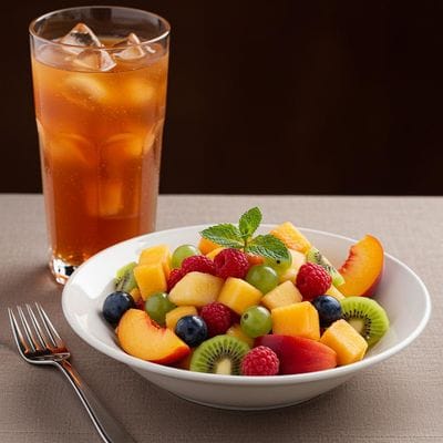 Mixed Fruit Salad + Peach Iced Tea