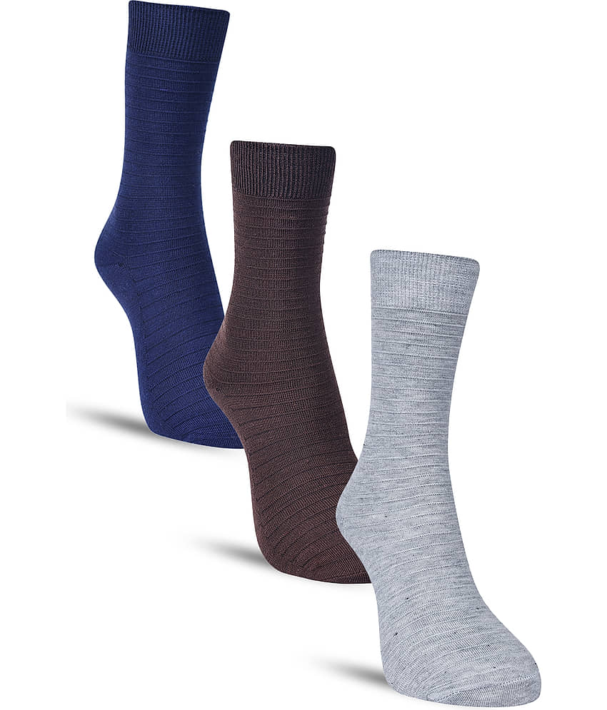 Dollar Cotton Blend Men's Self Design Blue Ankle Length Socks ( Pack of 3 )