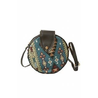 Teal Tribal Round Tapestry Sling Bag