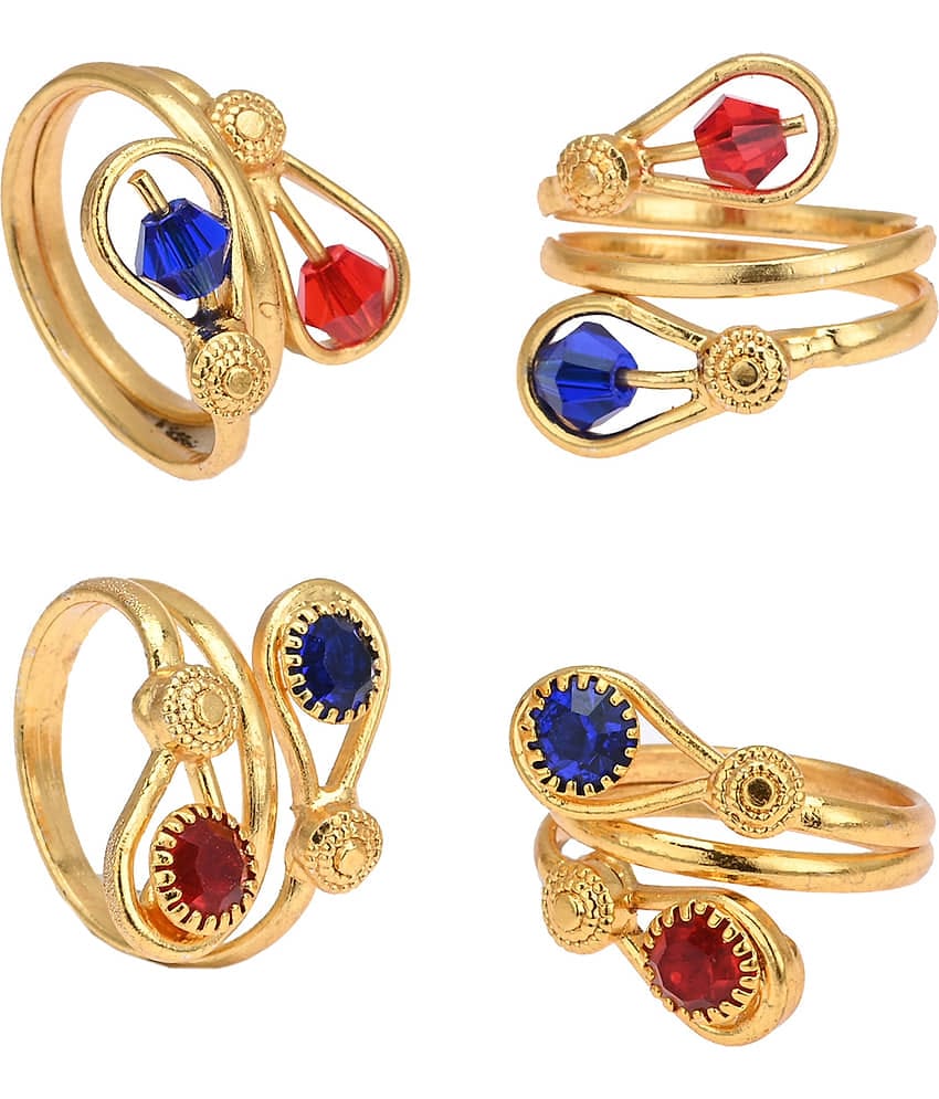 AanyaCentric Gold & Silver Plated 4 Pair Toe Rings