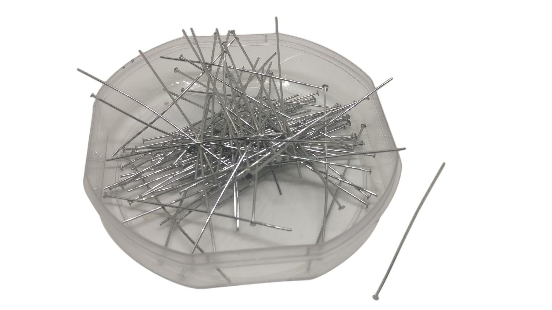 Tarnish Resistant Stainless Steel Head Pins 50x0.7mm Silver Color (10 grams, 65 Pins Approx)-10 Grams, 60 Pieces