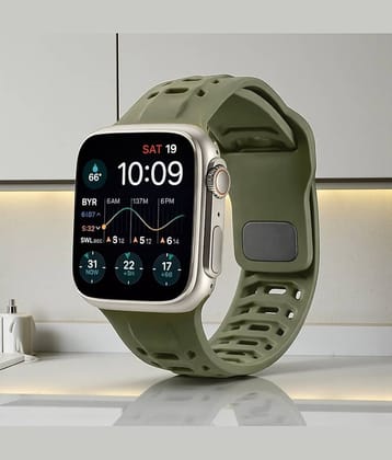Lorenz Soft Silicone Waterproof Smartwatch Strap for watch| Replacement Sports Band (Compatible with 42/44/45/49mm)– Army Green