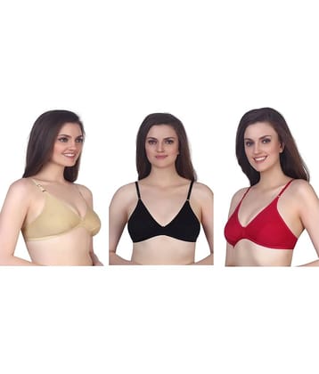 Kiran Enterprises Pack of 3 Cotton Blend Non Padded Women's Everyday Bra ( Black,Gold,Red )