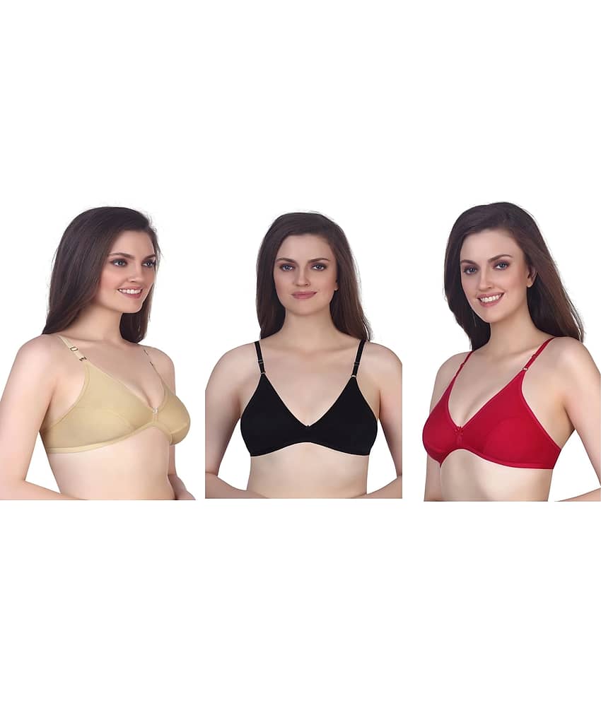 Kiran Enterprises Pack of 3 Cotton Blend Non Padded Women's Everyday Bra ( Black,Gold,Red )