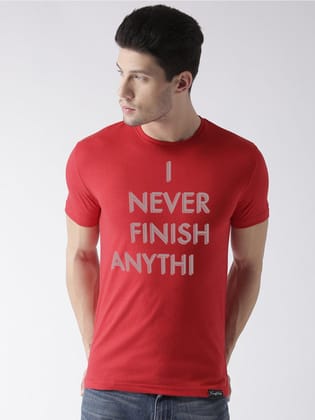 Young Trendz Bio-Wash Cotton Half Sleeve NEVERFINISH Graphic Printed RED T-Shirt-RED / Medium / 100% Bio Wash Cotton