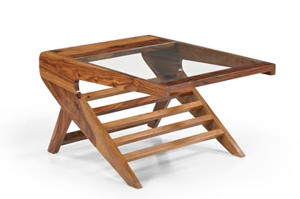 Wakeup India Solid Sheesham Wood Coffee Table | Alexia Sheesham Wood Glass Top Table | Center Table for Living Room With Glass Top ( Light Honey Finish , 1 Year Warranty )