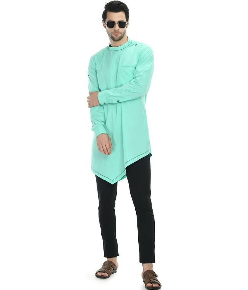 DESIGN TREND Light Green Cotton Kurta Single