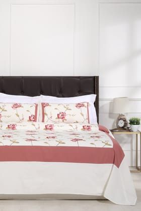 Floral Pink Embroidered Cotton Bedcover-Double: 90 x 108 in / Pink / Pink