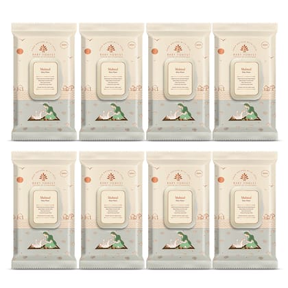 Baby Forest Mulmul Baby Wipes, Ultra-soft, Water-based, 3X thicker and softer wipes 72 Wipes, Pack of 8