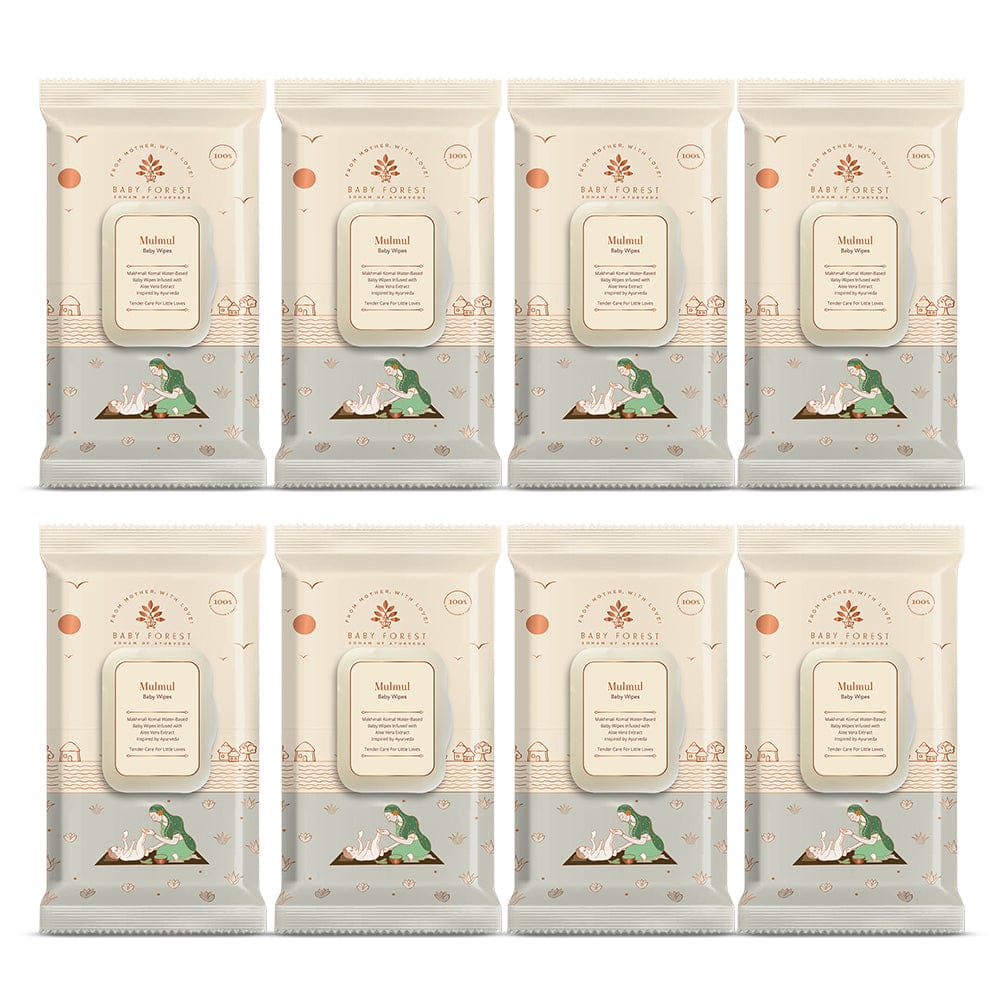 Baby Forest Mulmul Baby Wipes, Ultra-soft, Water-based, 3X thicker and softer wipes 72 Wipes, Pack of 8