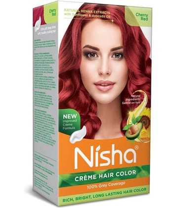 Nisha Creme Hair Color Cherry Red 120g, Permanent Hair Colour with Natural Henna Extracts, 100% Grey Coverage