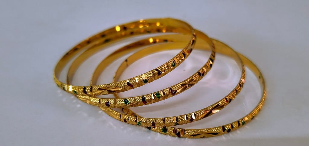 Gold plated Bangles with Green and Red Stones for Women