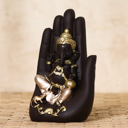 eCraftIndia Golden Handcrafted Palm Ganesha Decorative Showpiece-Free Size