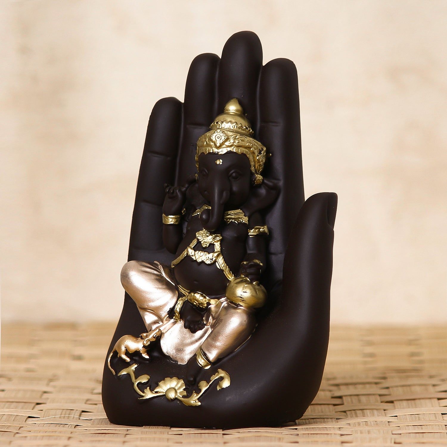 eCraftIndia Golden Handcrafted Palm Ganesha Decorative Showpiece-Free Size