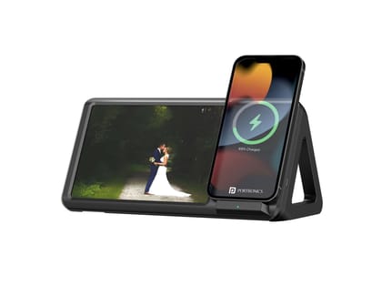 Portronics Freedom Fold 15W Foldable Wireless Charger with Premium PU Leather, 1 Mtr Type C Charging Cable Compatible with iPhone 8 & Above and Other QI Enabled Devices