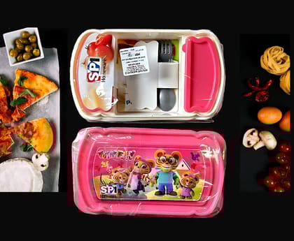 Robo Kids Big Lunch Box – Cartoon Theme Lunch Box with Spoon (COLOUR - PINK) by Ruhi Import Store