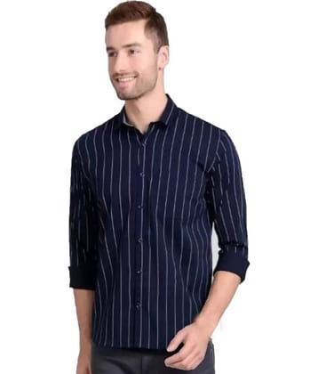 Wristy 100% Cotton Slim Fit Striped Full Sleeves Men's Casual Shirt - Blue ( Pack of 1 )