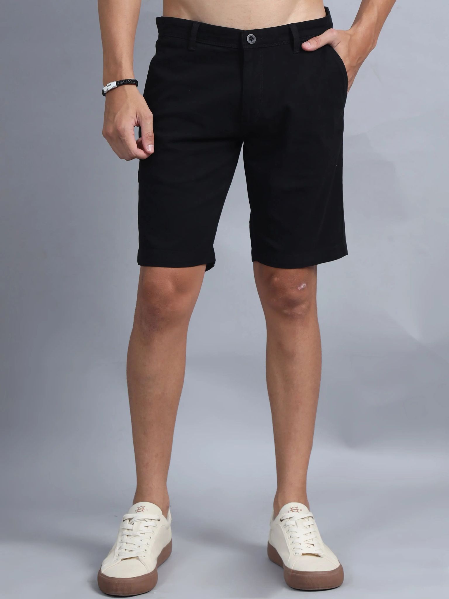 Men Cotton Regular Fit Basic Shorts, BLACK-34 / Black