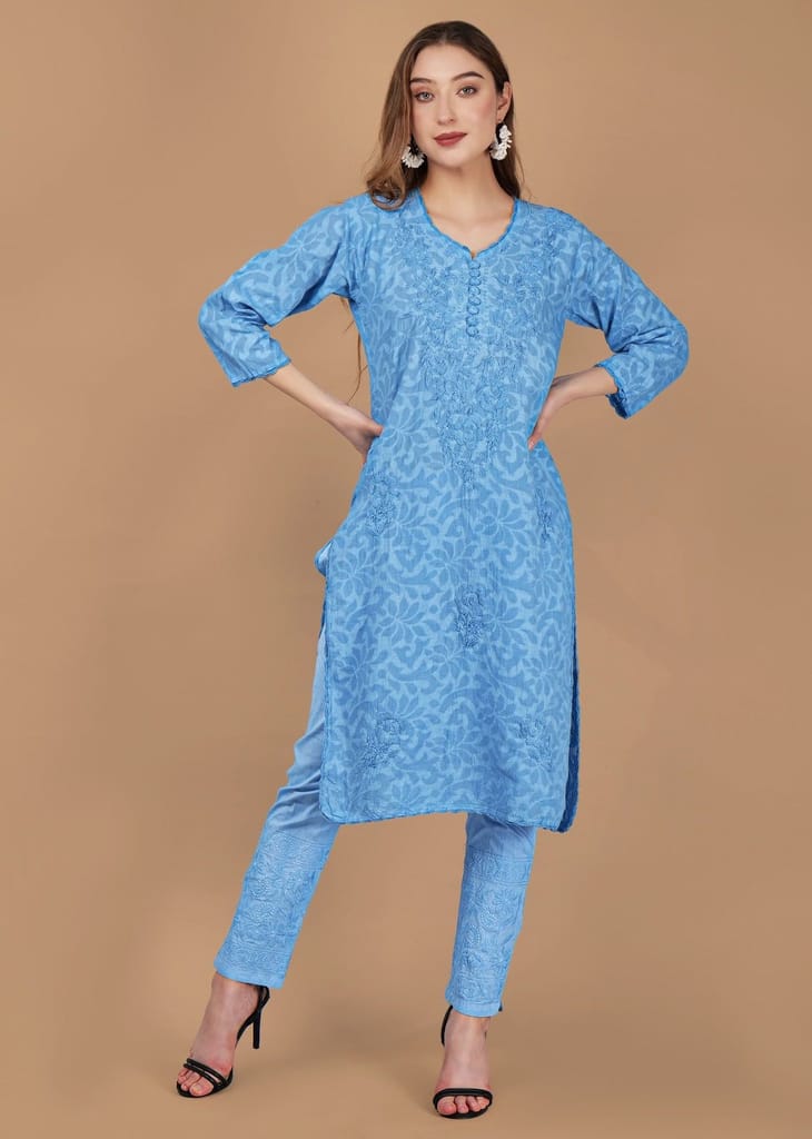 Braso Cotton Hand Embroidered Chikankari Kurta With Trouser