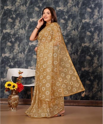 Women's Linen Gola Printed Saree with Unstitched Blouse (Beige, 5-6 Mtrs)