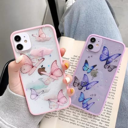 Butterfly Glitter Transparent Case-iPhone 11 / Light Purple / With Camera Protection