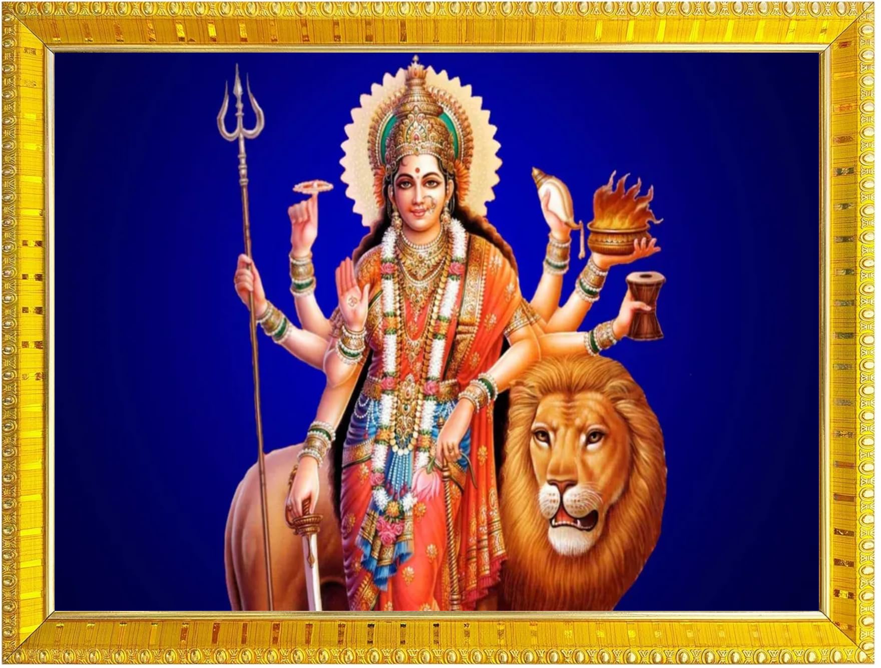 NOKKES Sherawali maa veshno maa durga maa photo Golden 5X7 Inch Photo Frame_AQW19