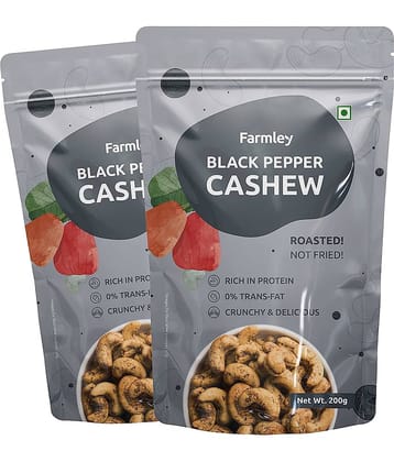 Farmley Premium Black Pepper Flavoured Roasted Dry Nut Cashew Snacks Pack of 2, each 200 gm | Rich in Protein | Crunchy & Delicious