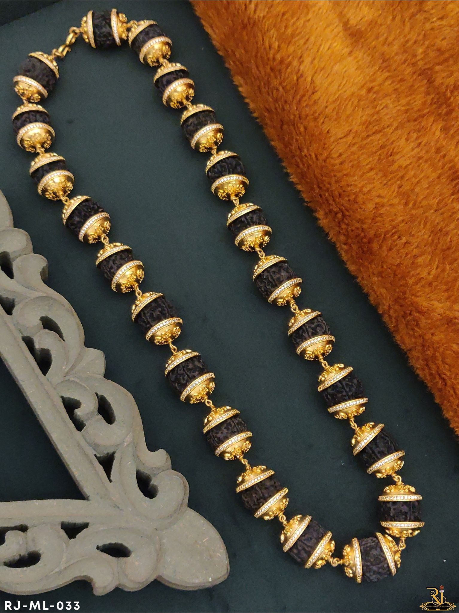 Om Diamonds Cop With Big Size Rudraksh Mala ML-033