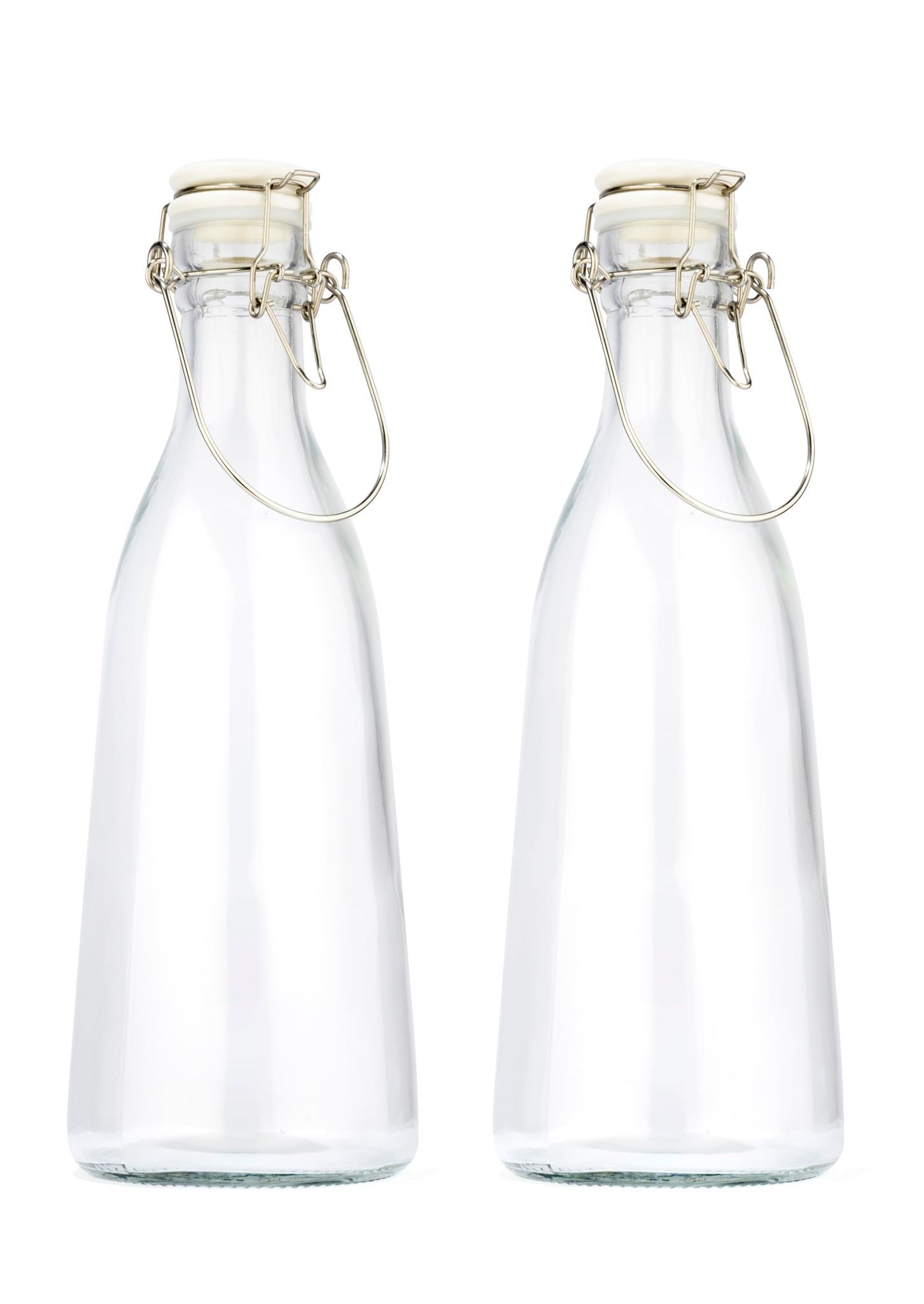 NATURALLY YOURS 1000 ml Glass Bottle with Ceramic Lid | Round Airtight Storage - Set of 2