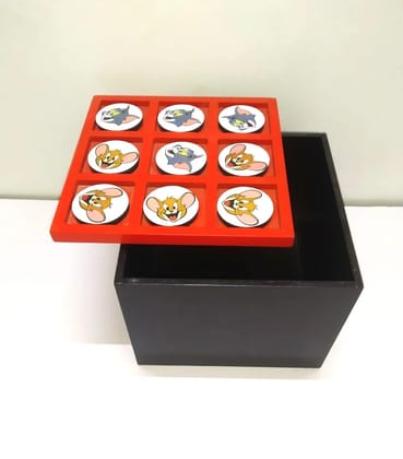 Tom Jerry Tic Tac Toe Game Box with Storage, Red and Brown