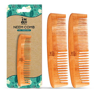 IMECO Neem Wood Dual Tooth Comb Pack of 2  Anti-Static  Eco-Friendly  Suitable for All Hair Types