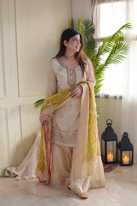Nimrit Silk Suit Set With Yellow Bandhani Dupatta-XL-XXL