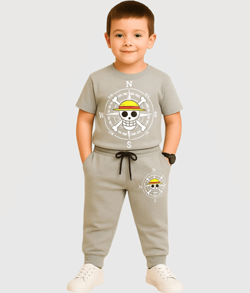 Paryag Pack of 1 Boys Cotton Blend T-Shirt & Trackpants Set ( Grey )
