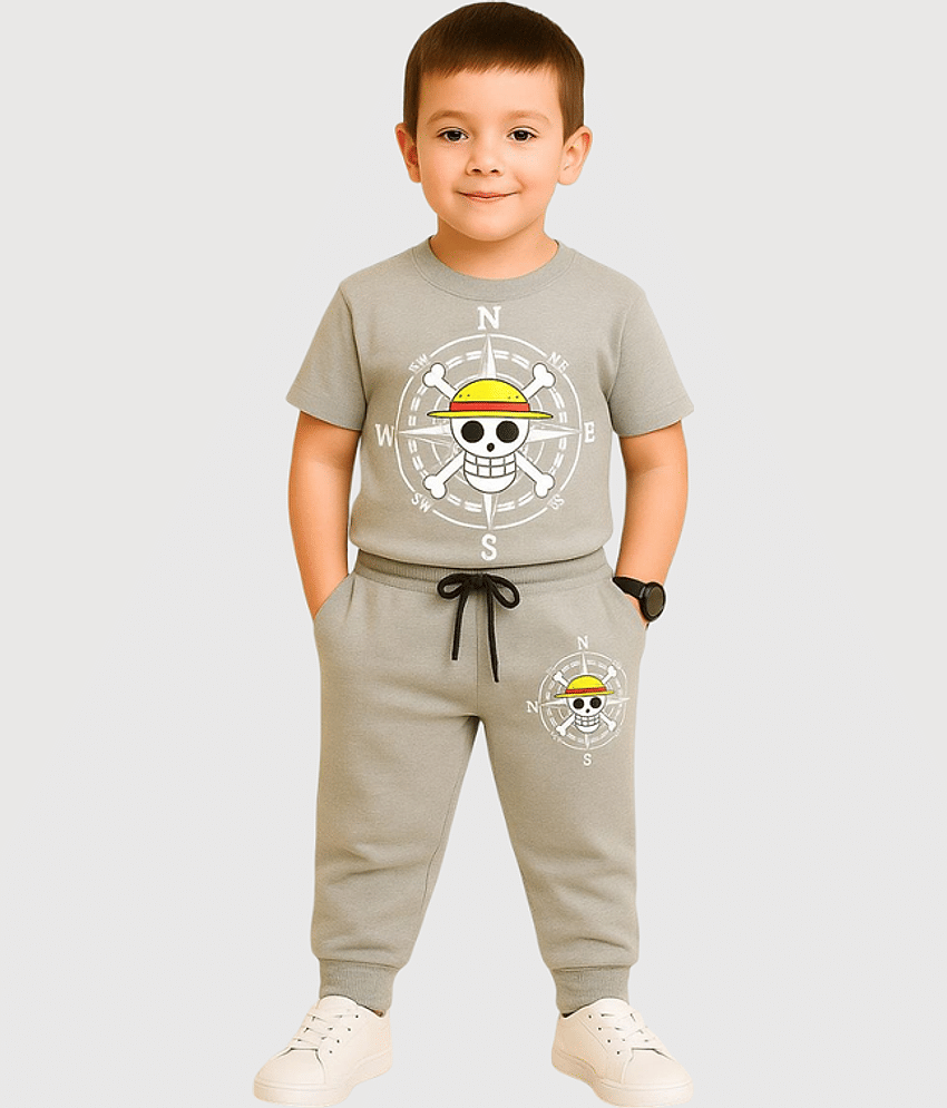 Paryag Pack of 1 Boys Cotton Blend T-Shirt & Trackpants Set ( Grey )
