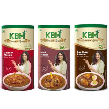 KBM Premium Spices Chicken + Meat + Egg Curry, 100 gm - Pack of 3