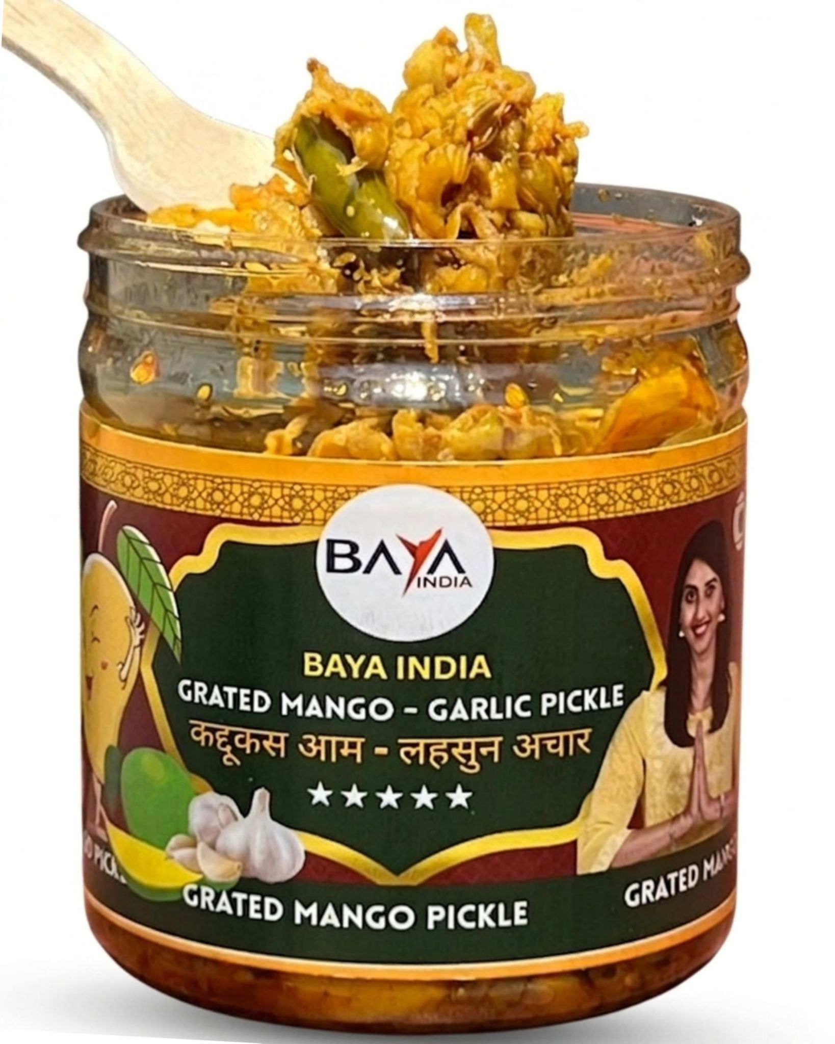 Baya India Grated Mango Pickle with Garlic & Green Chilli | Homemade Style Aam ka Lachcha Achar | Made in Mustard Oil | Spicy & Tangy | No Preservatives & No Chemical