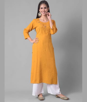 Dollar Missy Cotton Blend Embroidered Straight Women's Kurti - Mustard ( Pack of 1 )