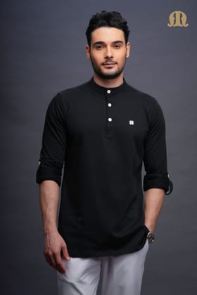 Asticus Knitted Short Kurta Payjama Set Black Men-S