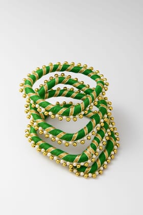 Handmade Thread Bangles with Gold & Pearl Beads  Set of 4