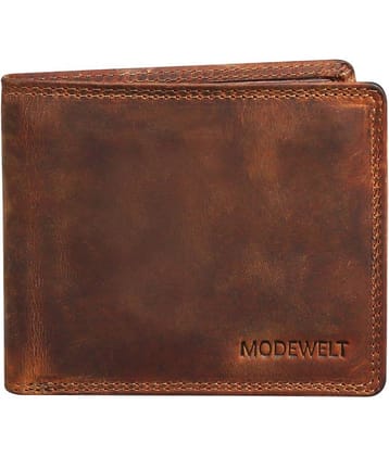 MODEWELT Brown Leather Men's Two Fold Wallet ( Pack of 1 )