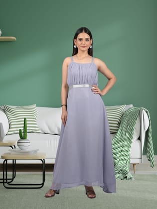 Long dress for women western wear and party wear sleeve less dress Princess Gown For Party Wear (OTL-GWN-1001)-Grey / S