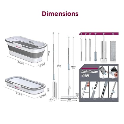 Stainless Steel Floor Mop | Flat Mop with Complimentary Flexible Bucket and Refills | Best Floor Mop | Premium Flat Mops for Floor Cleaning | Durable & Efficient_assorted colour