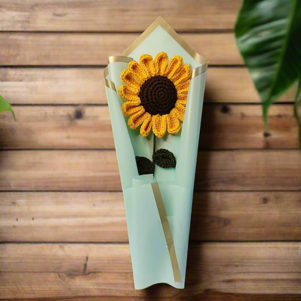 Handmade Crochet Flowers Completely Hand Woven Sunflower, Knitted Bouquet Packing for Decoration, Table Decoration, Home Decoration, Gifting Pack-1